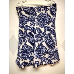 Anne Klein blue and white silk skirt with side  button closure